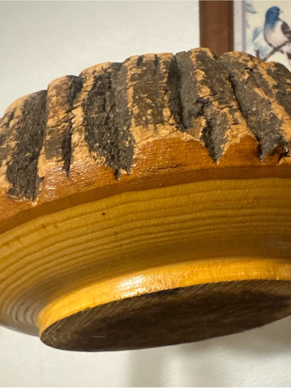 vintage mid-century modern rustic tree bark wood nut bowl Set